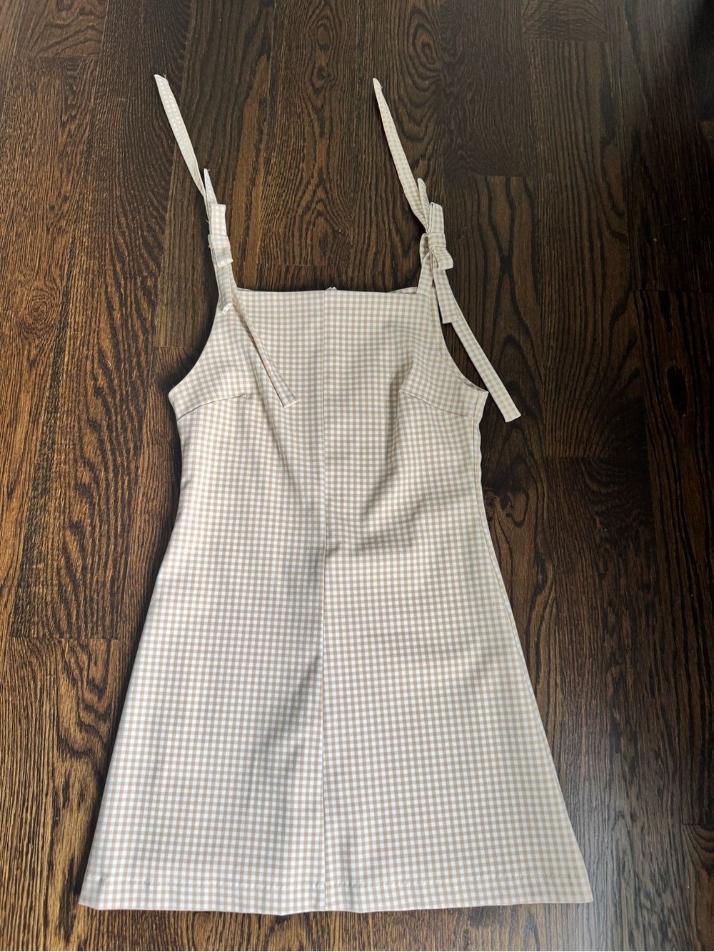 Zara women’s Beige Gingham Tie-Strap Mini Dress